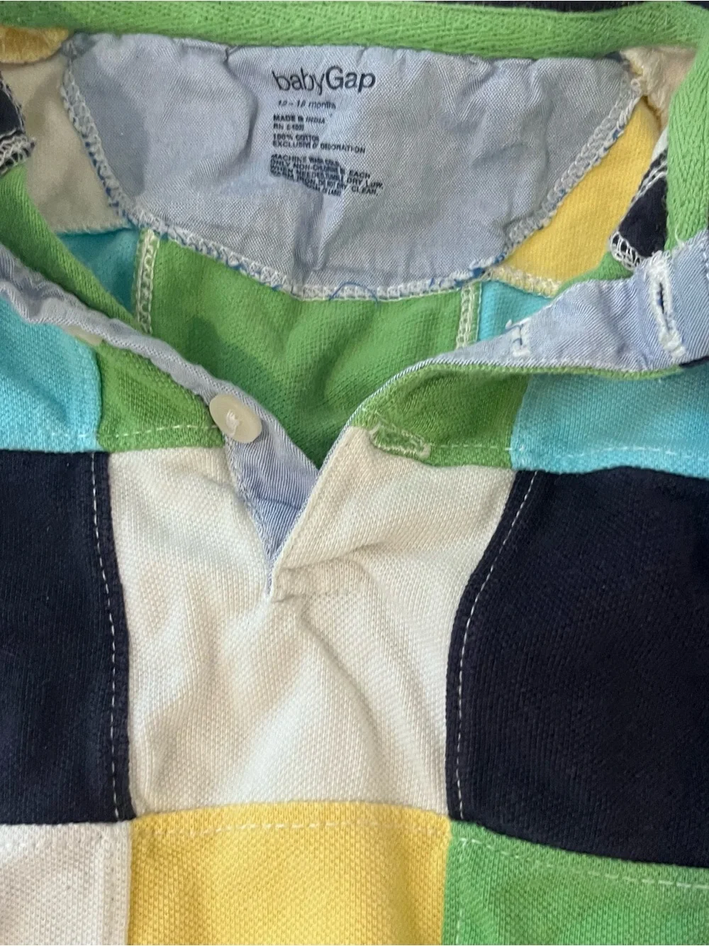 GAP Baby Patchwork Polo Romper 12-18m pique baby boy summer